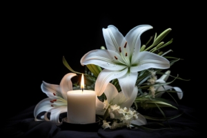 White-lily-flowers-and-burning-candle